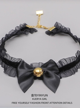 纯欲性感蕾丝蝴蝶结铃铛手环可爱少女脖环猫耳项圈Lolita女仆配饰