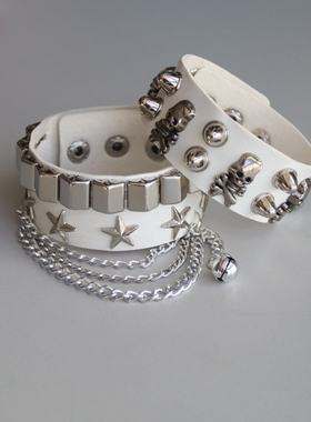 y2k朋克小众骷髅铆钉手链手环配饰嘻哈街舞皮质手圈女生男生ins潮