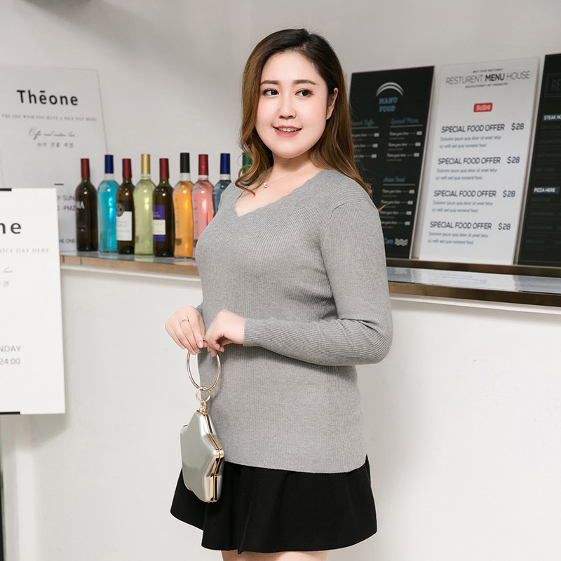 200斤胖妹妹V领大码女装柔软小衫波浪打底衫藏肉显瘦毛衣针织衫潮,淘宝优惠券,粉丝福利购,淘宝优惠卷