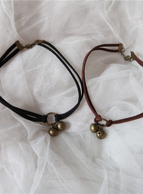 choker日系铃铛黑色甜美风锁骨链