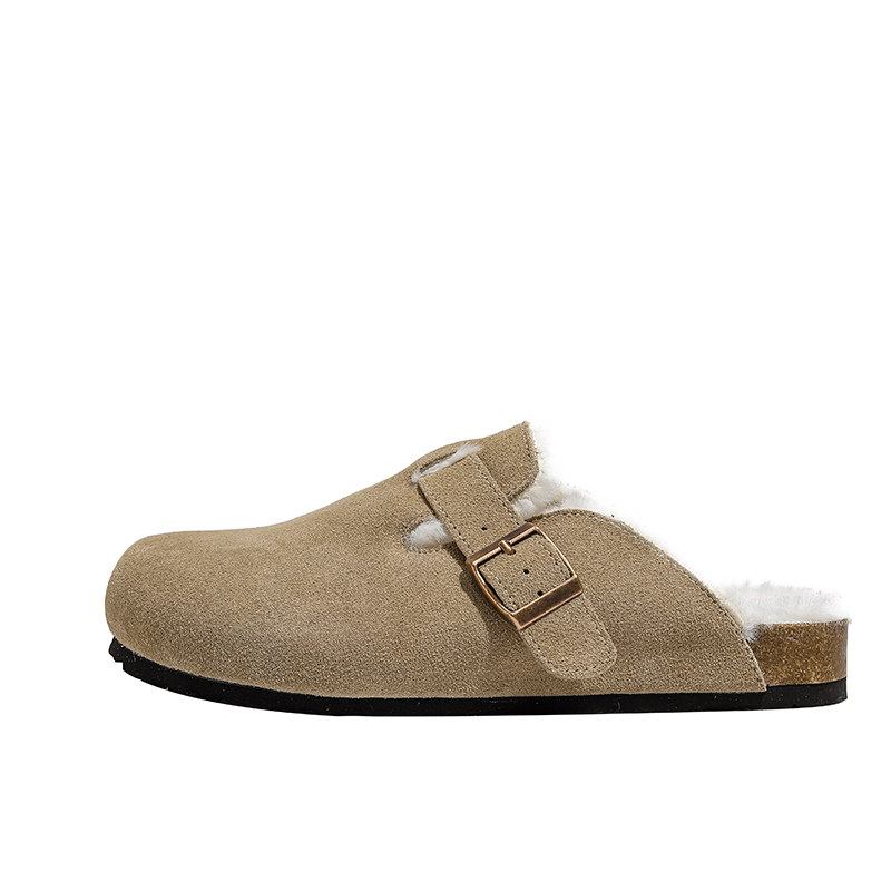 牛皮版~勃肯鞋足弓支撑加绒毛毛拖鞋女秋冬包头半拖厚底博肯鞋男 - 图3