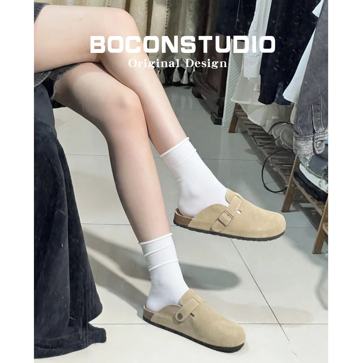 内增高6cm~厚底真皮勃肯鞋女足弓支撑秋冬博肯鞋包头半拖鞋女外穿,淘宝优惠券,粉丝福利购,淘宝优惠卷