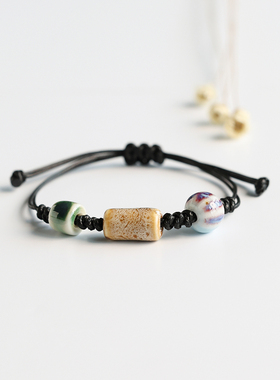 新中式民族风陶瓷手链瓷珠串珠编织手绳男情侣手串女学生文艺饰品