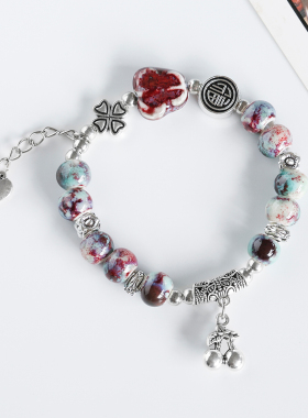 民族风陶瓷手链景德镇瓷珠编织手绳串珠学生手串文创礼品饰品手饰