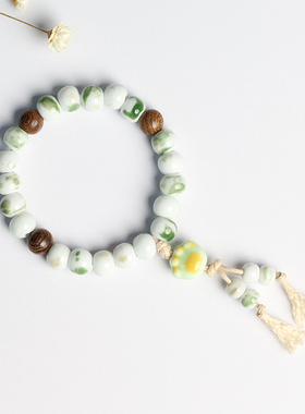 古风中式景德镇陶瓷手链招财猫爪串珠瓷珠流苏手串闺蜜学生小饰品