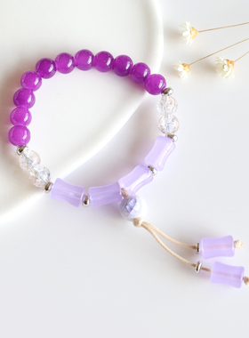 节节高竹节琉璃水晶手链小清新文艺流苏手串景德镇首饰品学生手饰