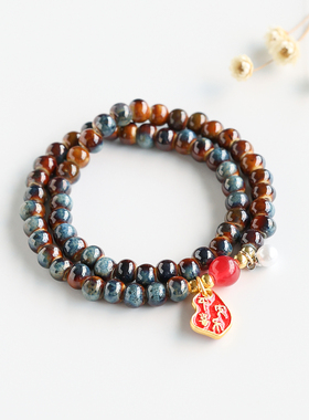 景德镇陶瓷手链双圈串珠女情侣新中式民族风多巴胺学生轻奢手串男