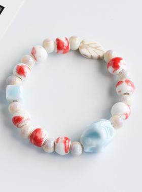 森系民族风景德镇瓷珠手链陶瓷多巴胺手串马卡龙撞色情侣手饰显白