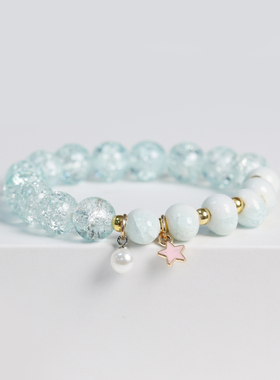 花朵手链ins小珍珠水晶爆花手串女生韩小清新少女系闺蜜陶瓷手饰