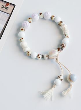 景德镇瓷珠编织手绳陶瓷手链流行小饰品手串显白文艺学生流苏手饰