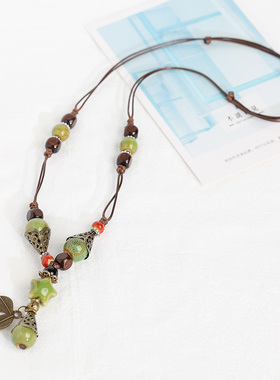 民族风毛衣链女长款景德镇陶瓷项链文艺复古百搭气质卫衣配饰项链
