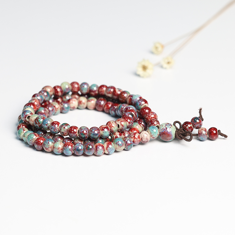 民族风禅意念珠佛珠陶瓷手链男景德镇瓷珠串珠手串女情侣学生首饰 - 图0