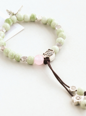 中式文艺森系流苏手绳景德镇陶瓷手链瓷珠编织手串民族风蝴蝶手饰