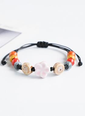 新中式陶瓷手链景德镇瓷珠编织手绳情侣民族风手饰女夜市地摊货源