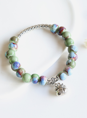 新中式国风复古鸡翅木珠手串景德镇陶瓷瓷珠手链招财猫民族风手饰