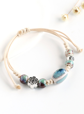 景德镇陶瓷手链女瓷珠串珠编织手串民族风新中式情侣手绳男夏新款