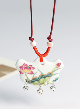 民族风古风吊坠景德镇陶瓷项链青花瓷锁骨链毛衣链情侣学生小饰品