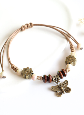 民族风景德镇陶瓷瓷珠手链木珠串珠编织手绳蝴蝶款手串古风配饰品