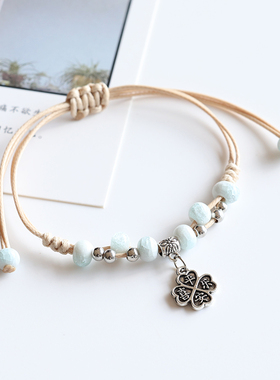 小清新冰裂釉陶瓷瓷珠手链串珠手串景德镇首饰品编织手绳开心龙饺