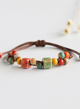 景德镇陶瓷手链新中式瓷珠编织情侣手绳男手串女民族风学生首饰品