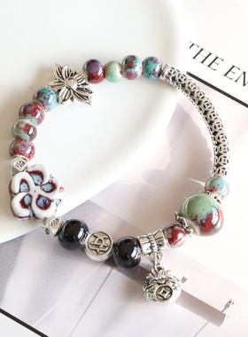 民族风古风配饰景德镇陶瓷手链瓷珠手串串珠手饰中式文艺学生饰品