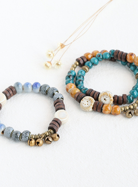 青木梦铃文艺复古国风陶瓷手链景德镇瓷珠串珠手串民族风铃铛手饰