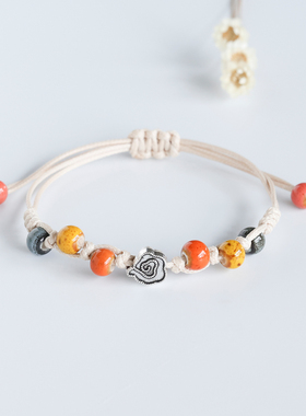 国风文艺复古锦鲤编织情侣手绳景德镇手串陶瓷串珠学生手链手饰女