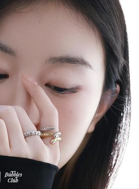 BubblesClub原创设计灵蛇献瑞长笛925银开口可调节戒指声音汇