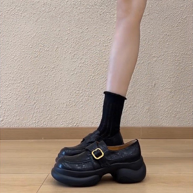 牛皮版~真皮厚底松糕增高乐福鞋女新款通勤英伦风小皮鞋复古单鞋,淘宝优惠券,粉丝福利购,淘宝优惠卷