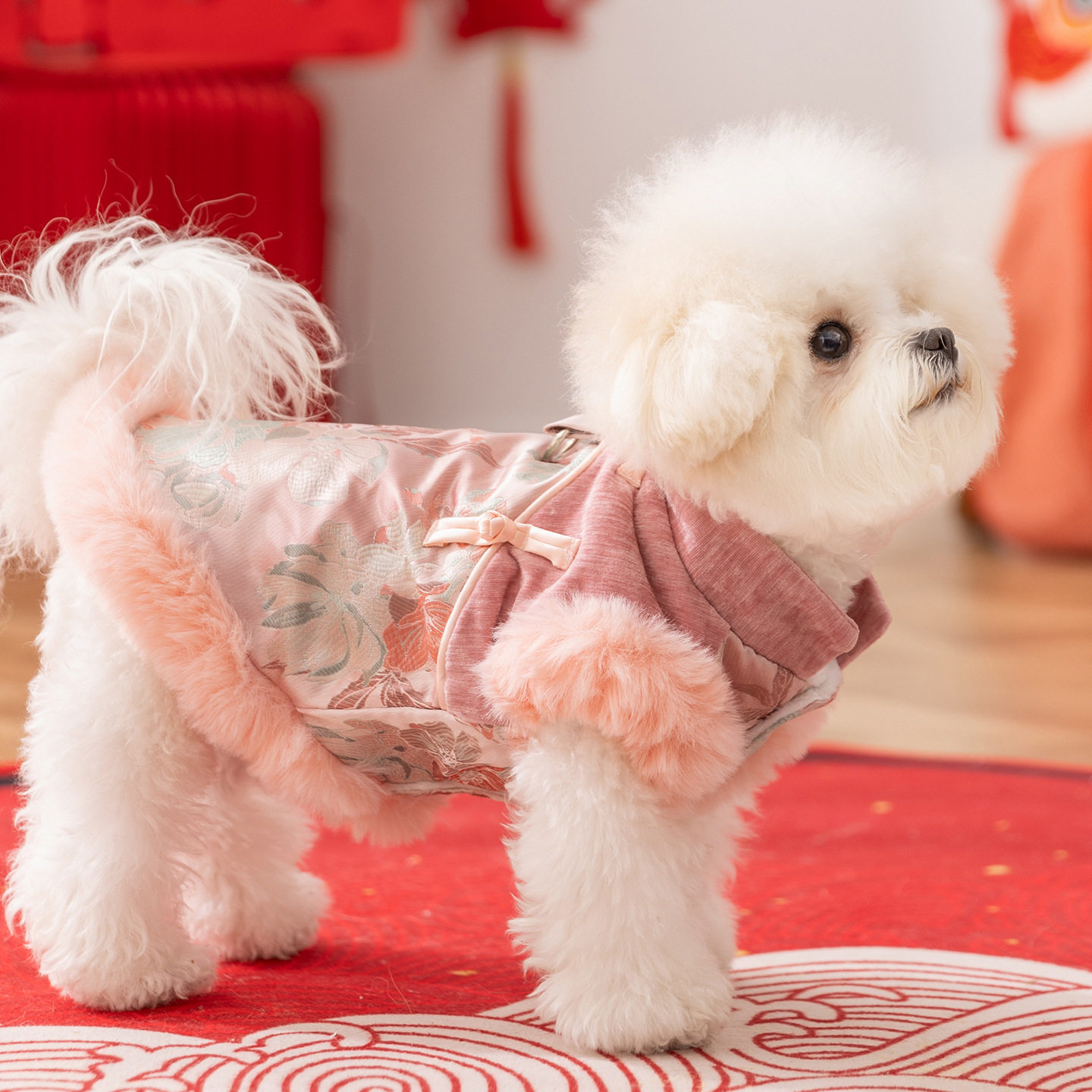 宠物新年衣服粉色花开富贵新年唐装马甲小型犬比熊泰迪狗衣服,淘宝优惠券,粉丝福利购,淘宝优惠卷
