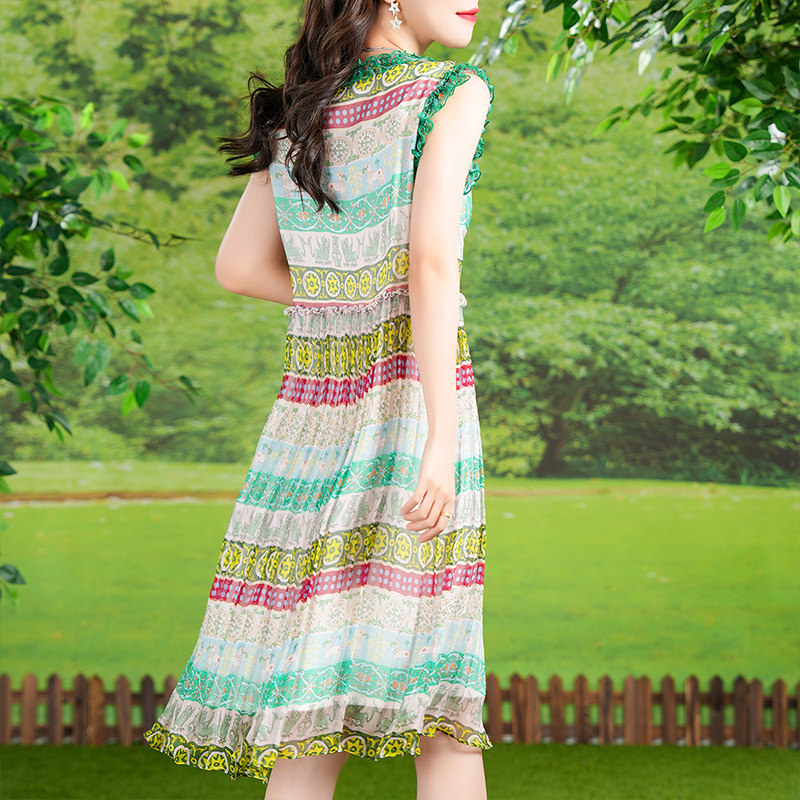 气质宽松桑蚕丝真丝连衣裙2025新款女夏无袖遮肚显瘦印花裙子7192,淘宝优惠券,粉丝福利购,淘宝优惠卷