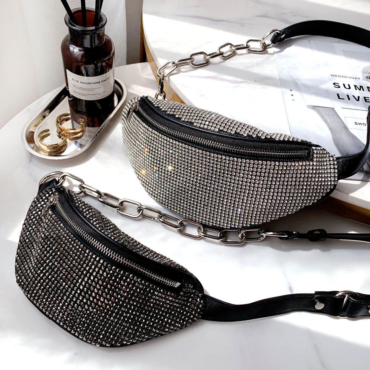 aw大王水钻包女潮ins链条小包腰包 banff女士包袋