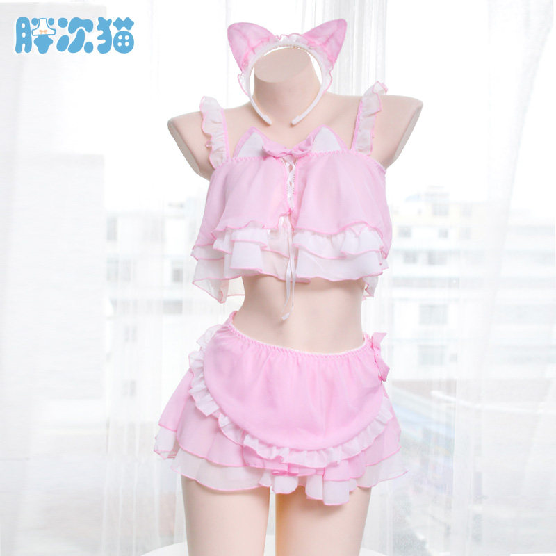 超可爱好可~雪纺猫女郎套装睡裙荷叶边睡衣猫咪内衣性感女仆套装,淘宝优惠券,粉丝福利购,淘宝优惠卷