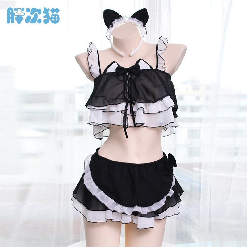 超可爱好可~雪纺猫女郎套装睡裙荷叶边睡衣猫咪内衣性感女仆套装,淘宝优惠券,粉丝福利购,淘宝优惠卷
