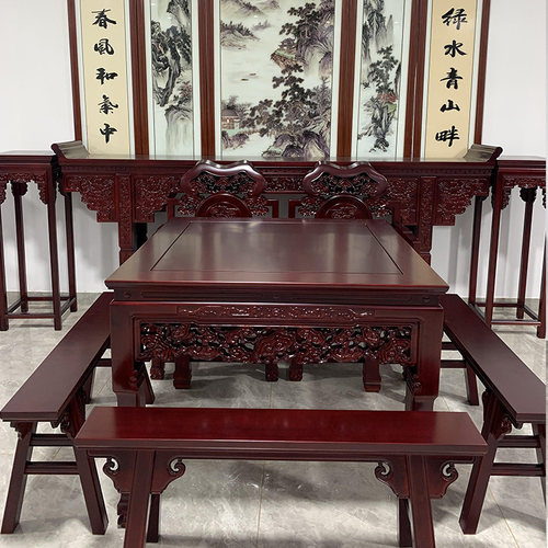 徽派中堂六件套四件套八仙桌实木家具家用现代中式供桌香案神台柜 - 图0