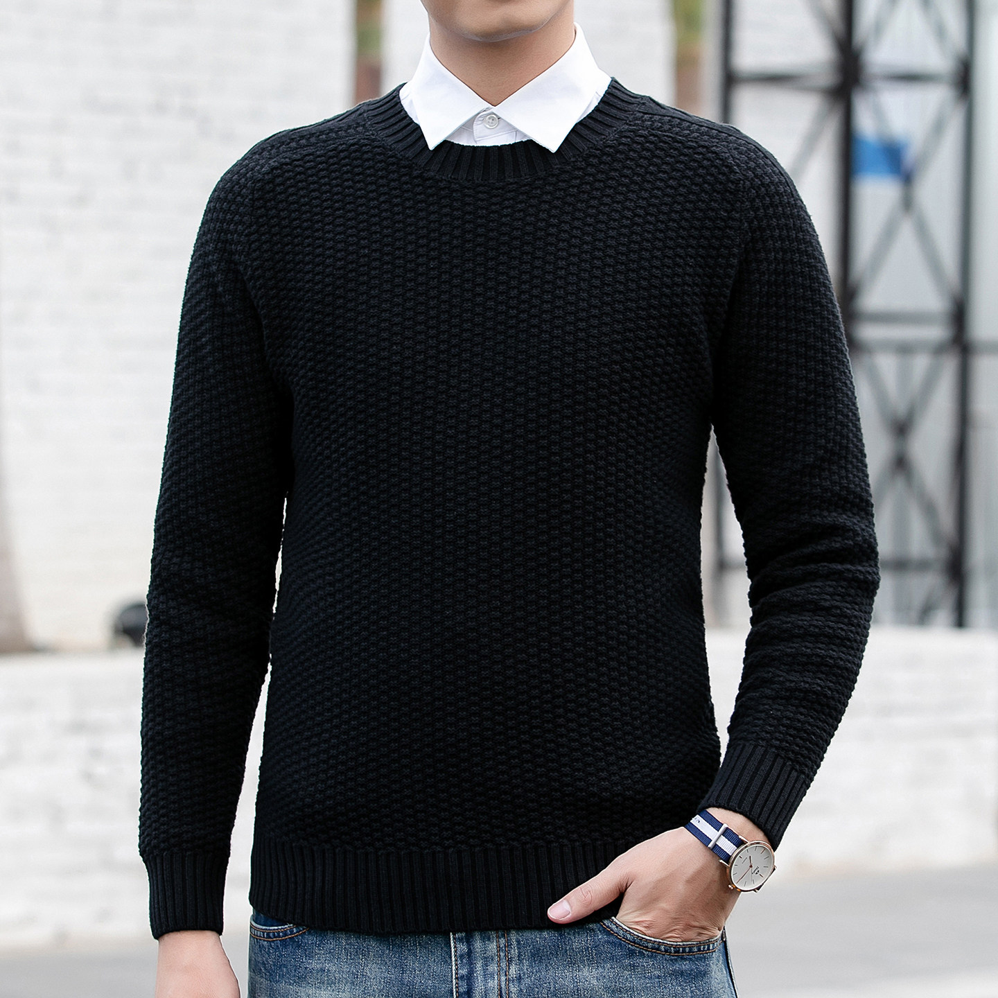 2025秋冬季长袖毛衣男百搭打底衫休闲纯棉线衣线衫潮牌圆领针织衫,淘宝优惠券,粉丝福利购,淘宝优惠卷
