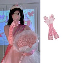 Pink Gloves length Bride Wedding Dress Gown Accessories Wedding Wedding Photo Props Stage Party Birthday Decorations