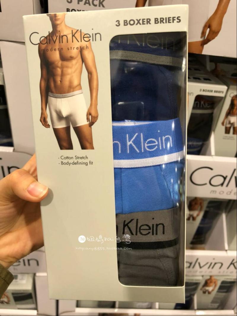 台湾costco代购包邮Calvin Klein 3条装 男士内裤 CK棉四角平角裤 - 图2