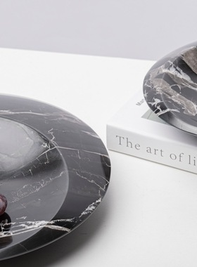 高端版现代简约创意圆形大理石果盘摆件样板房茶几吃桌面收纳家居