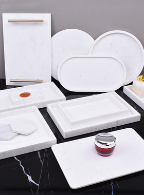 轻奢大理石托盘ins风首饰品样板间洗手台卫浴洗漱收纳长方形窄盘