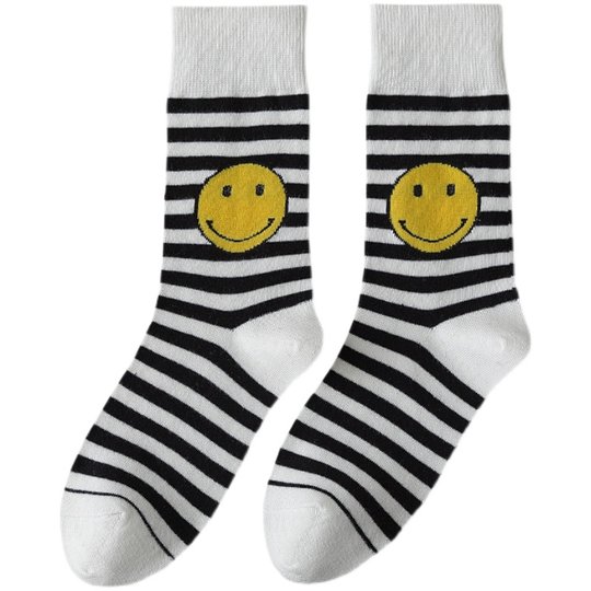 Chaussettes Smiley, mi-mollet, vêtements d'extérieur en coton rayé
