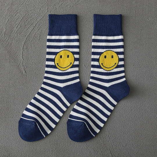 Chaussettes Smiley, mi-mollet, vêtements d'extérieur en coton rayé