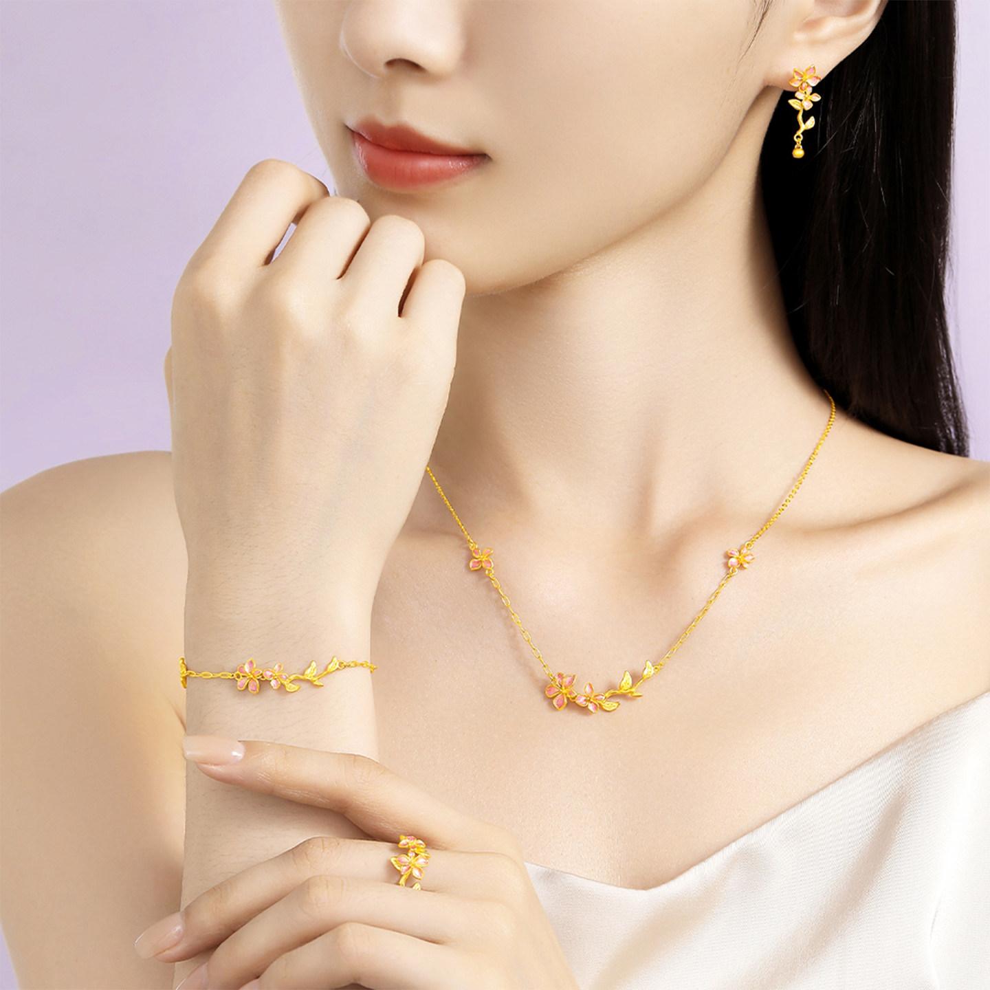 周大生十二花神联名|黄金耳钉女足金芝兰叶茂耳饰花朵耳环送女友,淘宝优惠券,粉丝福利购,淘宝优惠卷