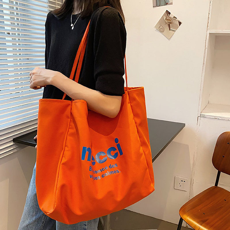 现货韩版大容量帆布包女文艺范单肩包字母学生托特包帆布手提袋,淘宝优惠券,粉丝福利购,淘宝优惠卷