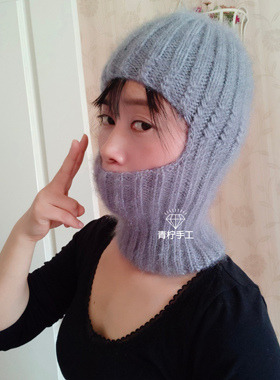 手编毛线儿童护耳帽连体帽材料包