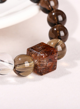 7a天然茶晶白水晶黑金超随形珠手链时尚男女礼物手饰