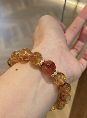 天然黄塔晶手链女大颗粒本命年牛血红红胶花招财手串