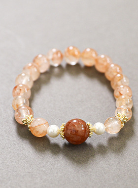 天然水晶芬达胶花手串女款感叠戴贝珠手链招财本命年红色