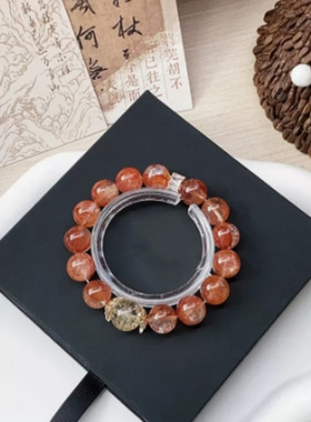 天然水晶红胶花手串黄阿塞珠手链本命年红色手串女送闺蜜