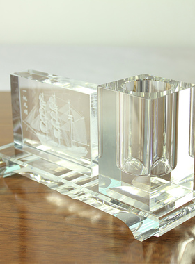 水晶笔筒办公桌礼物工艺品摆件